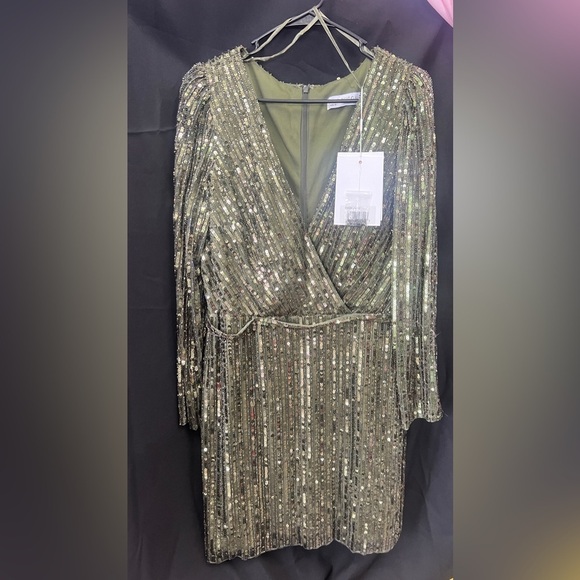 Mac Duggal 41029 NWT LONG SLEEVE SEQUINED MINI DRESS - Picture 3 of 8